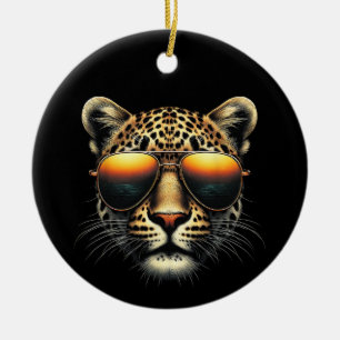 Snygg leopard som bär solglasögon Stilig leopard  Julgransprydnad Keramik