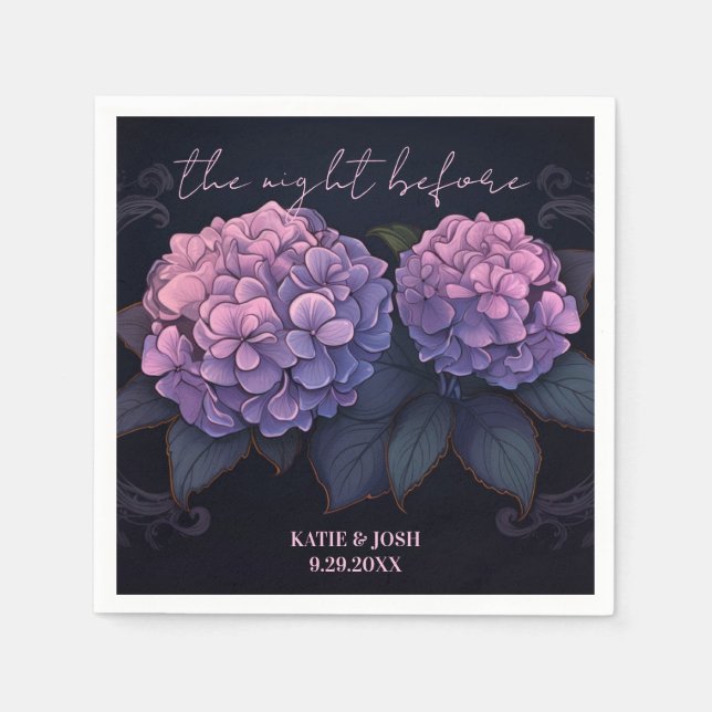 Snygg Lila Black Hydrangea Rehearsal Middag Pappersservett (Framsidan)