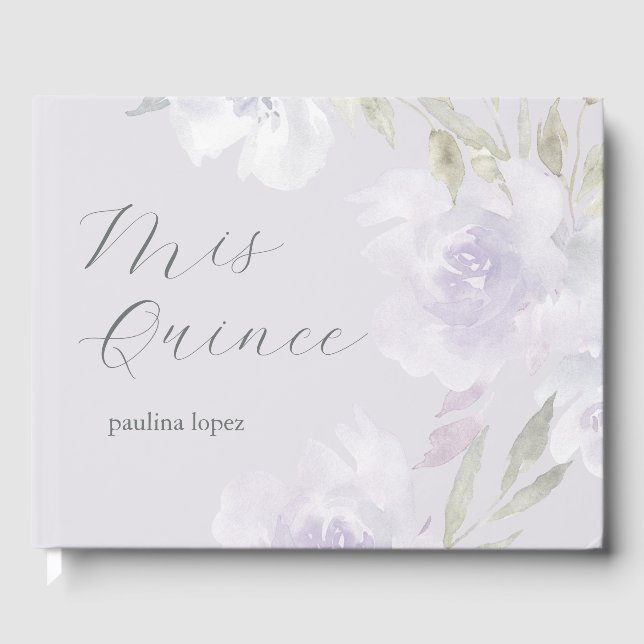 Snygg Lila Blommigt Mis Quince Quinceanera Gästböcker (Framsida)