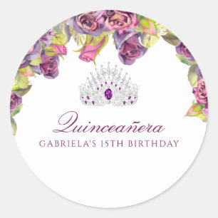 Snygg Lila Blommigt Quinceanera Runt Klistermärke