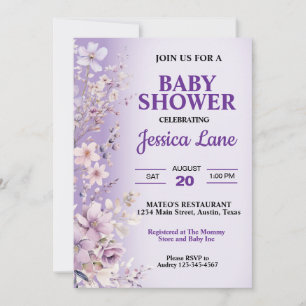 Snygg Lila blommor Baby Shower Inbjudningar