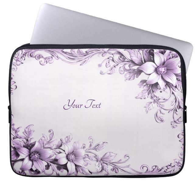 Snygg lila blommor bärbar datorsylt laptop fodral (Framsidan)