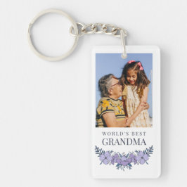 Snygg Lila Blue Blommigt Best Grandma Photo Nyckelring
