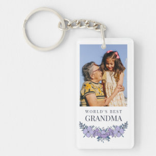 Snygg Lila Blue Blommigt Best Grandma Photo Nyckelring
