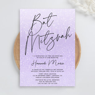 Snygg lila glitter Bat Mitzvah Inbjudningar