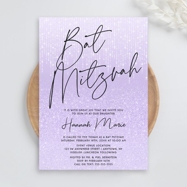 Snygg lila glitter Bat Mitzvah Inbjudningar (Skapare uppladdad)