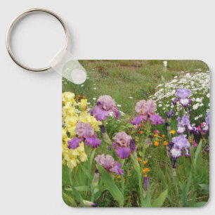 Snygg Lila Iris Flower blommigt Photo Nyckelring