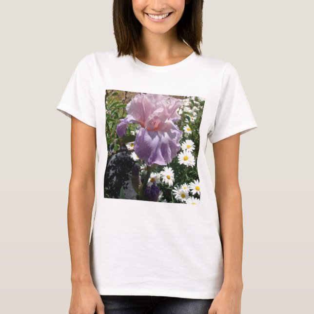 Snygg Lila Iris Flower blommigt Photo T Shirt (Framsida)