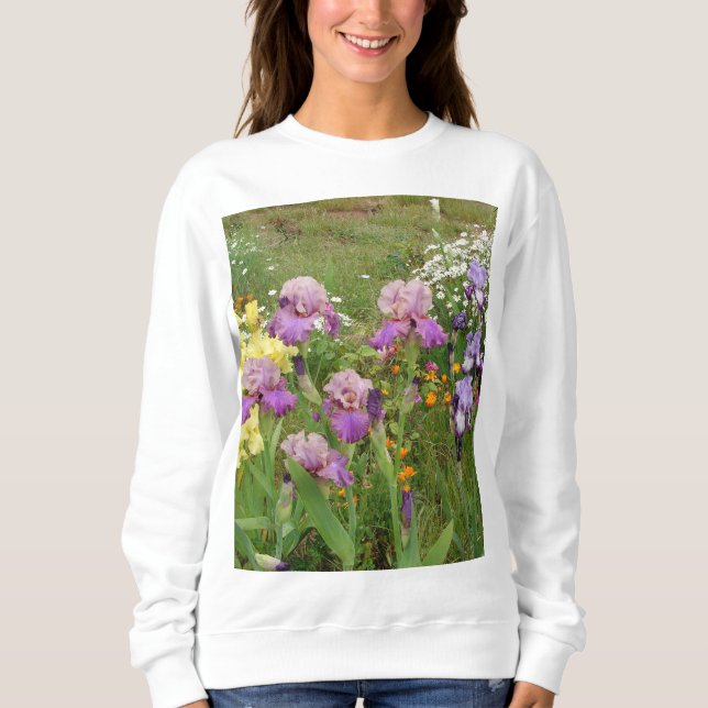 Snygg Lila Iris Flower blommigt Photo T Shirt (Framsida)