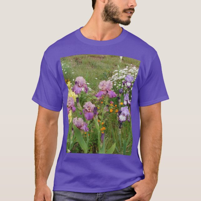 Snygg Lila Iris Flower blommigt Photo T Shirt (Framsida)