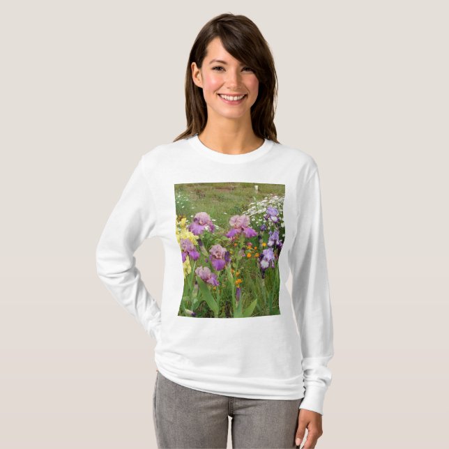 Snygg Lila Iris Flower blommigt Photo T Shirt (Hel framsida)