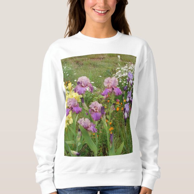 Snygg Lila Iris Flower blommigt Photo T Shirt (Framsida)
