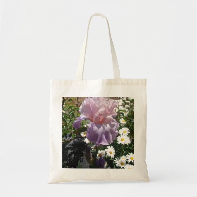 Snygg Lila Iris Flower blommigt Photo Tygkasse (Framsidan)