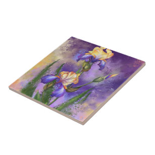 Snygg Lila Iris Flower Miged Art Painting Kakelplatta