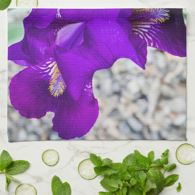 Snygg lila iris kökshandduk (Vikta)