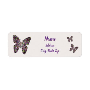 Snygg Lila Mosaic Butterflies Unik Adress Returadress Etikett