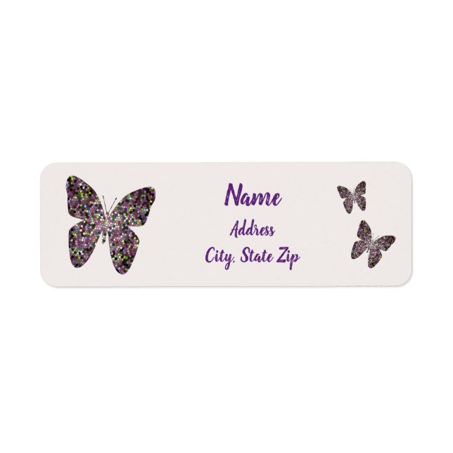 Snygg Lila Mosaic Butterflies Unik Adress Returadress Etikett (Framsidan)