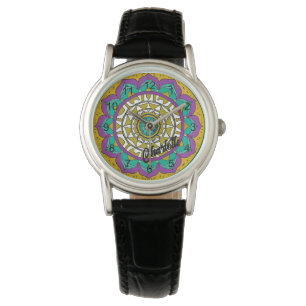 Snygg Lila och Grönt Flower Mandala Watch Armbandsur