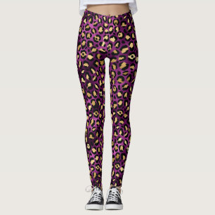 Snygg lila och guld folie leopardfläckar mönster leggings