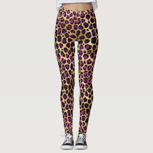 Snygg lila och guld folie leopardfläckar mönster leggings