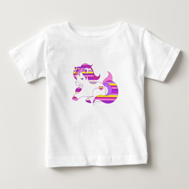 Snygg lila och rosa randig enhörningströja tee (Framsida)