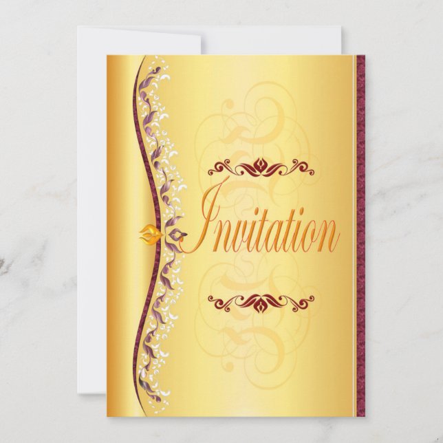 Snygg lila och vit i guld-inbjudan inbjudningar (Framsida)