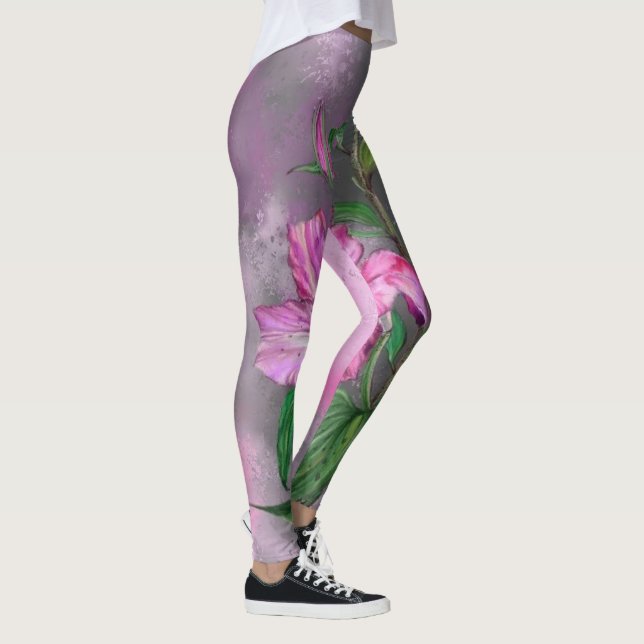 Snygg Lila Rosa Lily Flower Miged Painting Leggings (Höger)