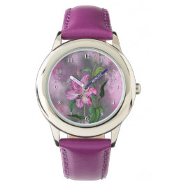 Snygg Lila Rosa Lily Flower Watch Painting Armbandsur