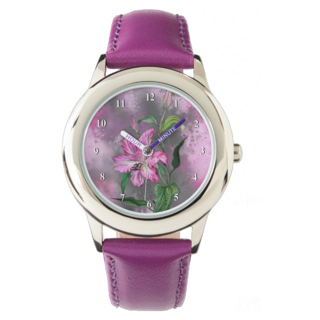Snygg Lila Rosa Lily Flower Watch Painting Armbandsur (Framsida)