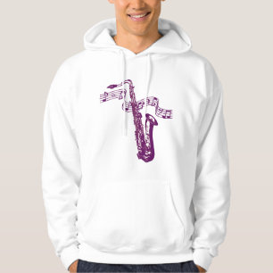 Snygg lila saxofon och noter -T-shirt Sweatshirt Med Luva