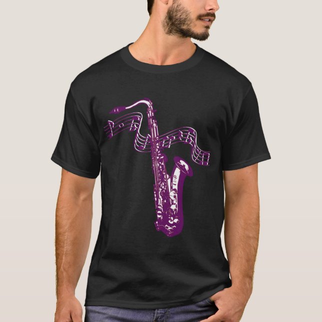 Snygg lila saxofon tee shirt (Framsida)
