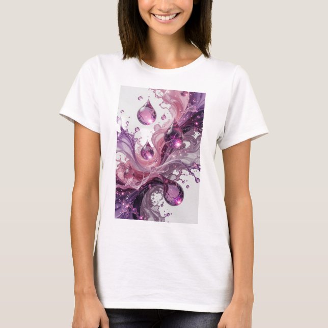 Snygg lila VATTENDROPPS-slogan T-shirt (Framsida)