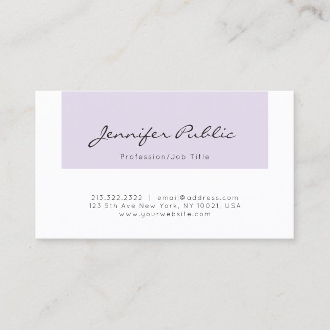Snygg lila vit elegant professionell modern topp visitkort (Framsida)
