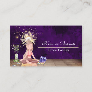 Snygg Lila Yoga Girl and Crystals Meditation Visitkort