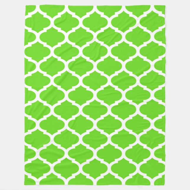 Snygg Limegrön Marockansk Quatrefoil Mönster Fleecefilt (Framsidan)