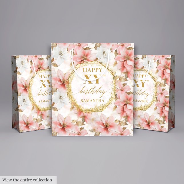 Snygg Ljus rosa vattenfärg 90 Birthday Gift Bag (Lovely Light Pink Watercolor Birthday Gift Bag

)