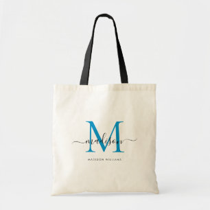 Snygg Ljusblå Svart Monogram Elegant Namnskrift Tygkasse