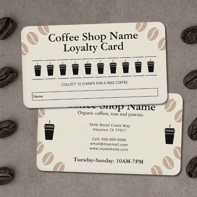 Snygg lojalitetskort för kaféer visitkort (Sleek Coffee Shop Loyalty Card)
