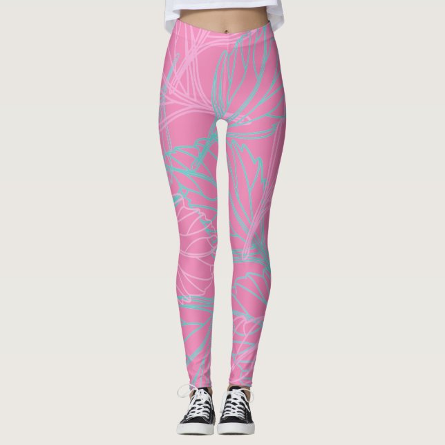 Snygg Löv mönster Leggings (Framsida)