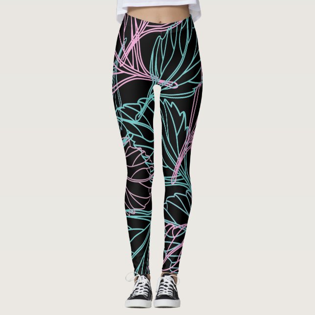 Snygg Löv mönster Leggings (Framsida)