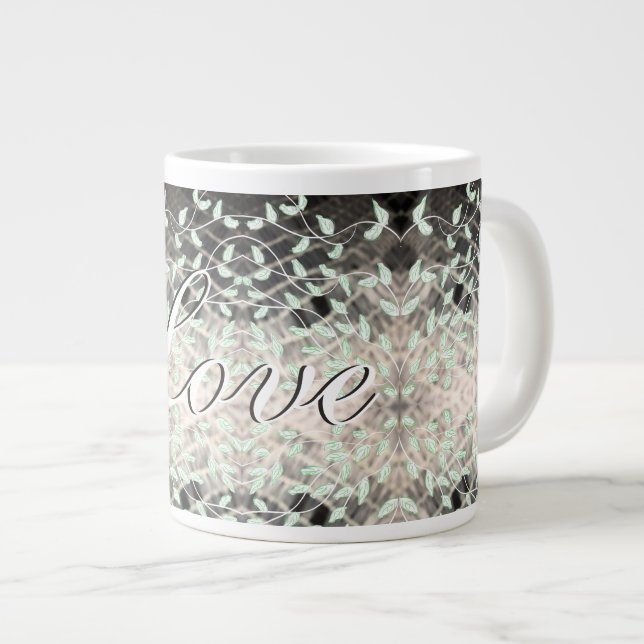 Snygg Löv Mugg med Grönt och svart Jumbo Mugg (Framsida höger)