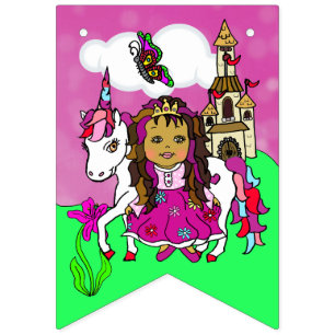 Snygg Magenta Ängla flickors födelsedagsbanner Vimplar