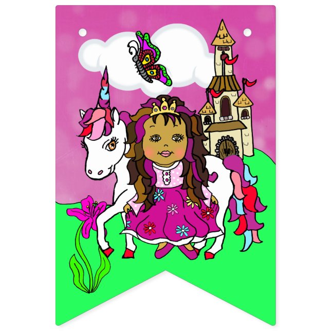 Snygg Magenta  Ängla flickors födelsedagsbanner Vimplar (Första flaggan)