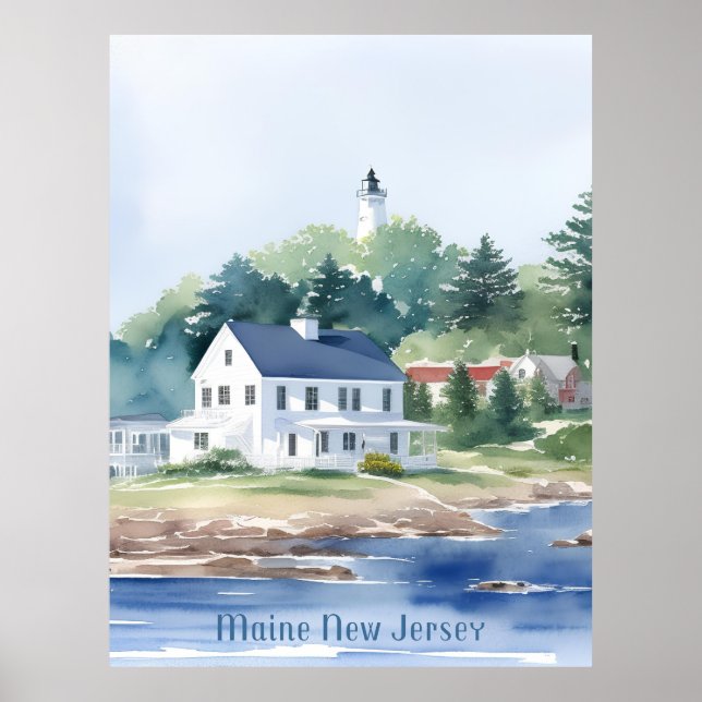 Snygg Maine New jersey Watercolor Art Poster (Framsidan)