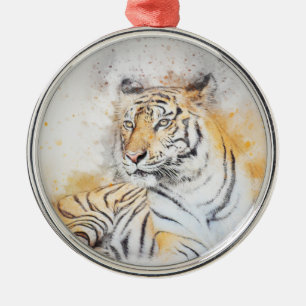 Snygg målning av bengal tiger julgransprydnad metall