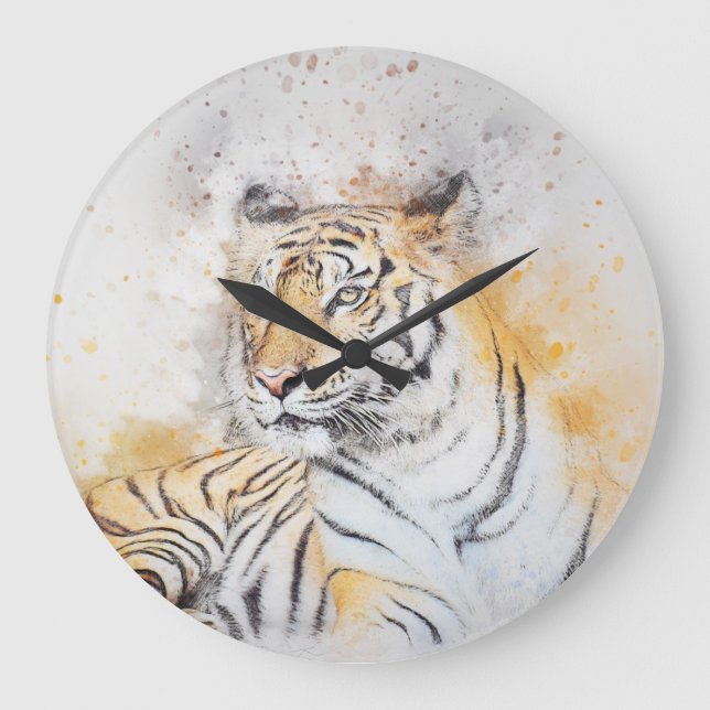 Snygg målning av bengal tiger stor klocka (Framsida)