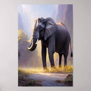 Snygg målning av en elefant i sin natur poster