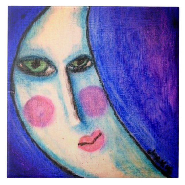 Snygg målning för Abstrakt Måne Pastel Painting Kakelplatta (Framsidan)