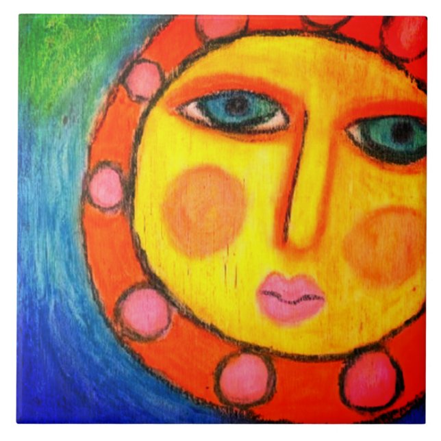 Snygg målning för Abstrakt Sol Pastel Painting Kakelplatta (Framsidan)