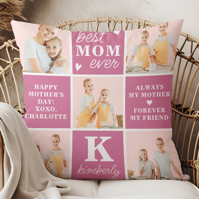Snygg mamma någonsin anpassad rosa 7-foto collage kudde (Skapare uppladdad)